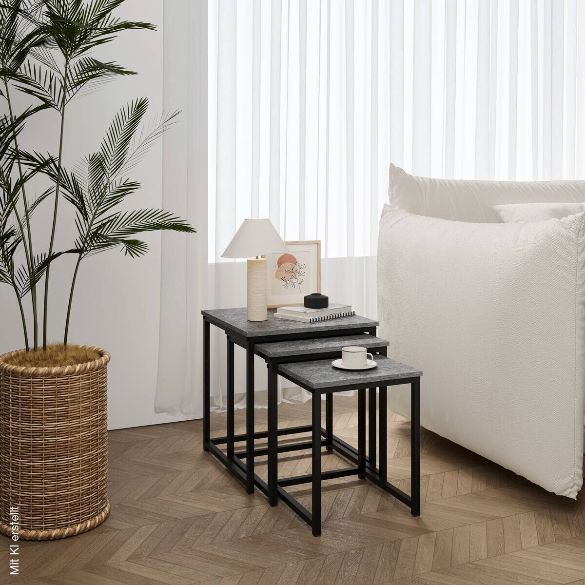Beistelltisch grau Holz B/H/L: ca. 40x42x40 cm