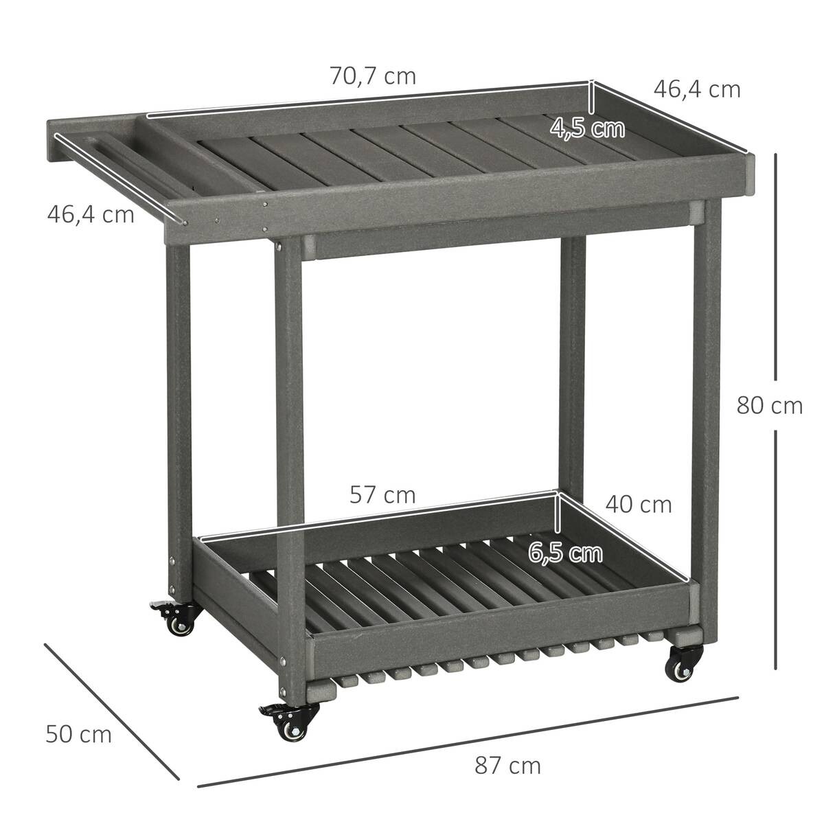 Outsunny Servierwagen dunkelgrau Kunststoff B/H/L: ca. 50x80x87 cm
