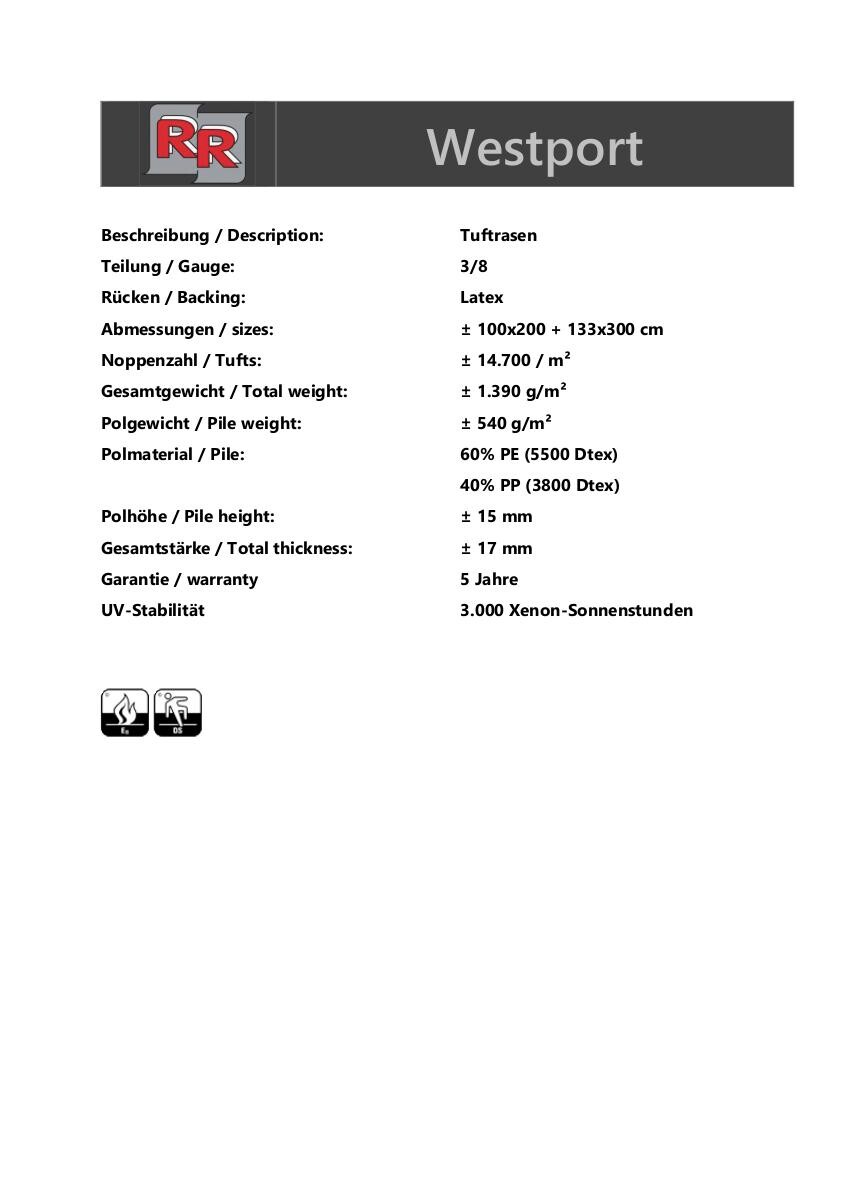 Kunstrasen Westport grau B/L: ca. 133x300 cm pro Stück