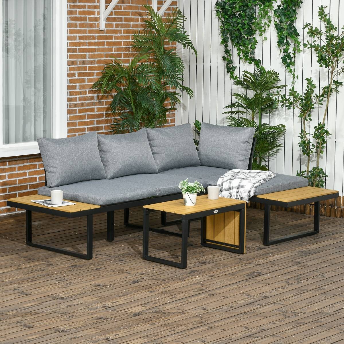 Outsunny Gartensitzgruppe hellgrau Aluminium B/H/L: ca. 78x72x150 cm