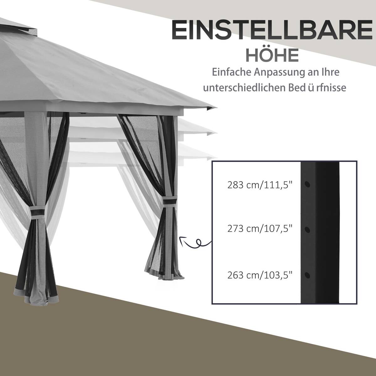 Outsunny Faltpavillon dunkelgrau Stoff B/H/L: ca. 392x283x392 cm