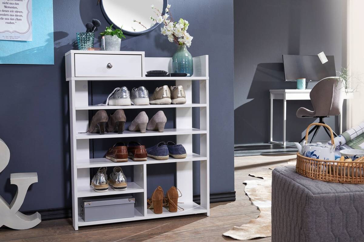 Schuhregal weiß B/H/T: ca. 75x92,5x24 cm