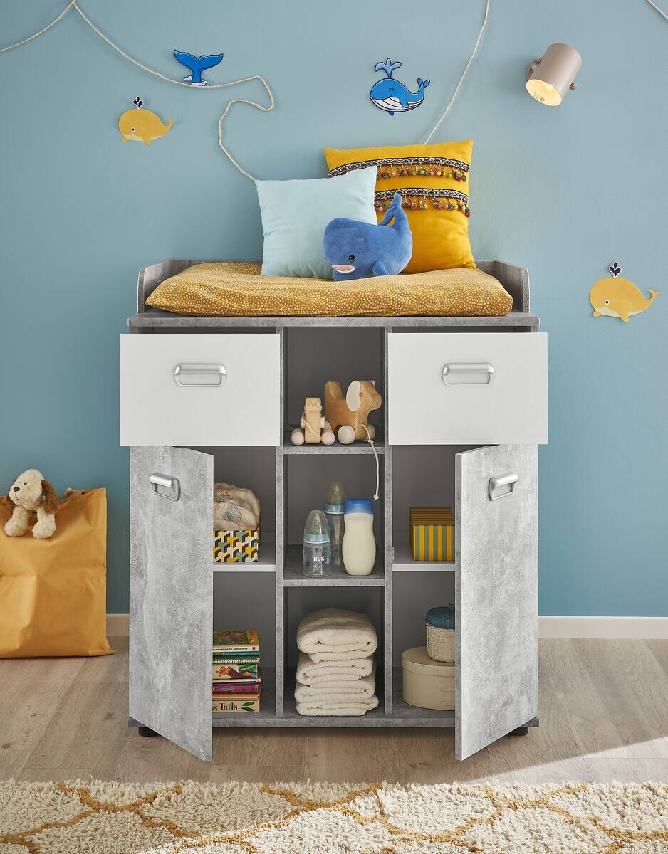Wickelkommode Matino Beton weiß B/H/T: ca. 89x101x78 cm