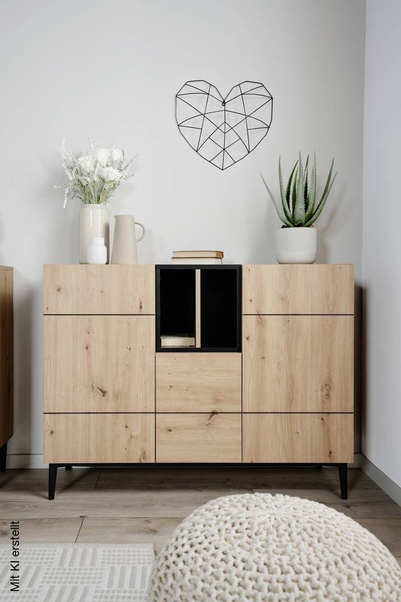 Kommode Nola Eiche Artisan Nachbildung schwarz B/H/T: ca. 120x90x42 cm