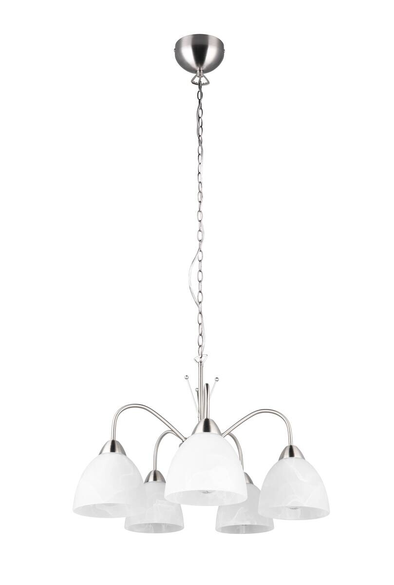 Reality Pendelleuchte Dobby R31055007 weiß nickel Glas Metall PVC H/D: ca. 150x55 cm E27 5 Brennstellen