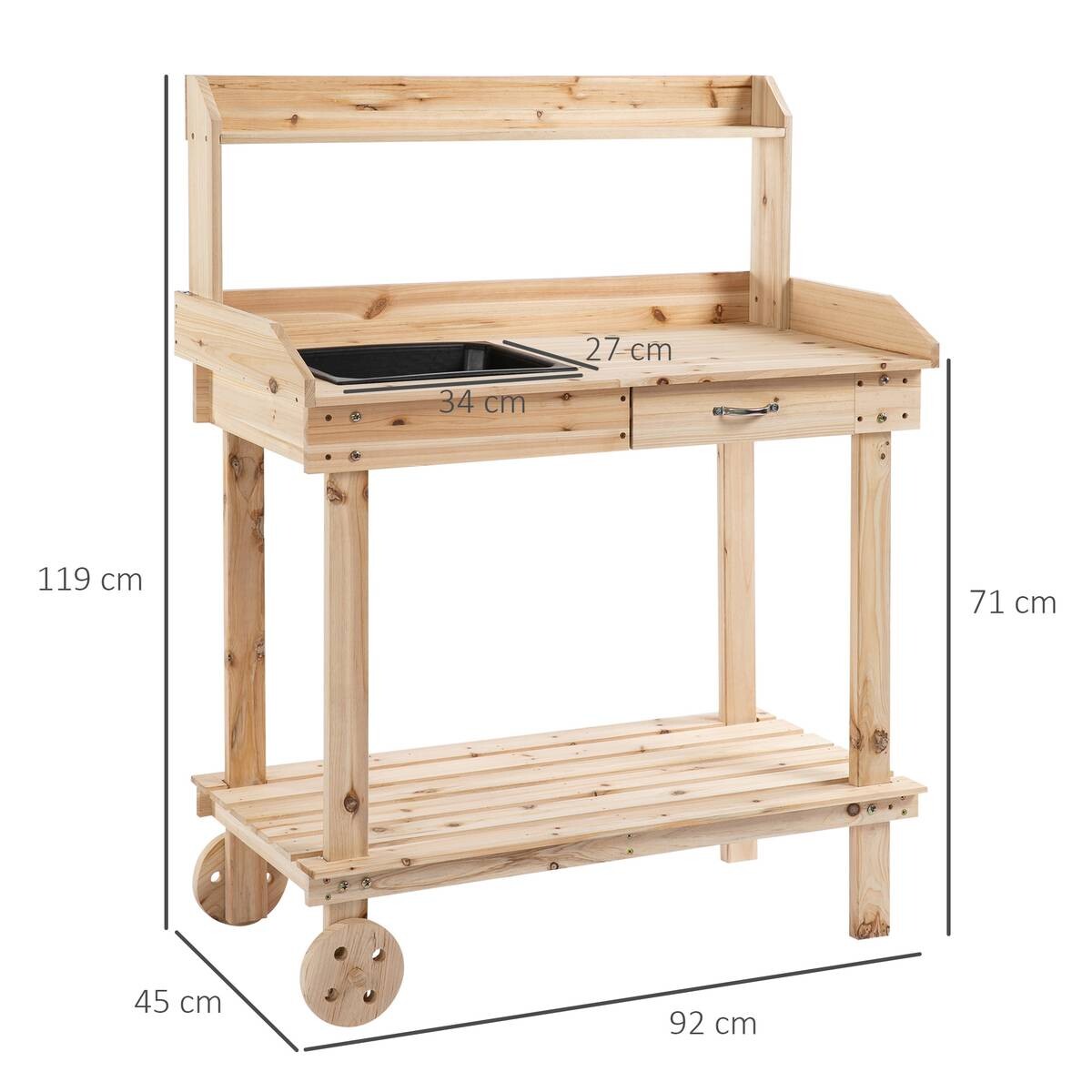 Outsunny Pflanztischmit Rollen natur B/H/L: ca. 45x119x92 cm