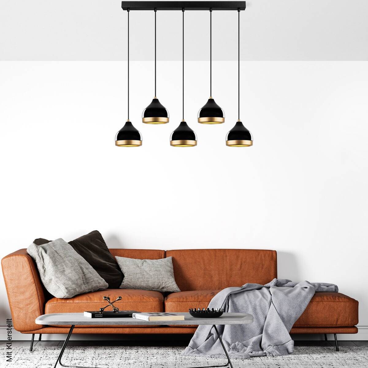 Opviq Pendelleuchte Yldo schwarz B/H/T/L: ca. 90x111x17x90 cm E27 5 Brennstellen
