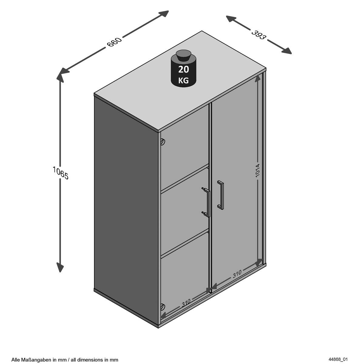 Aktenschrank weiß B/H/T: ca. 66x107x39 cm