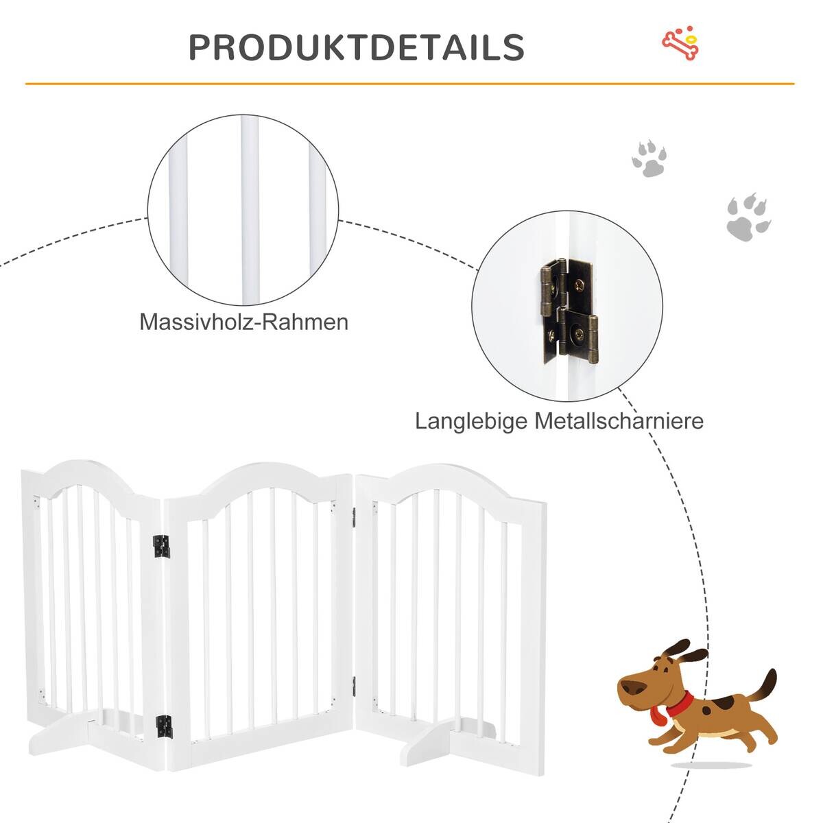 PawHut Hunde-Schutzgitter weiß Polypropylen B/H/L: ca. 29,5x154,5x61 cm