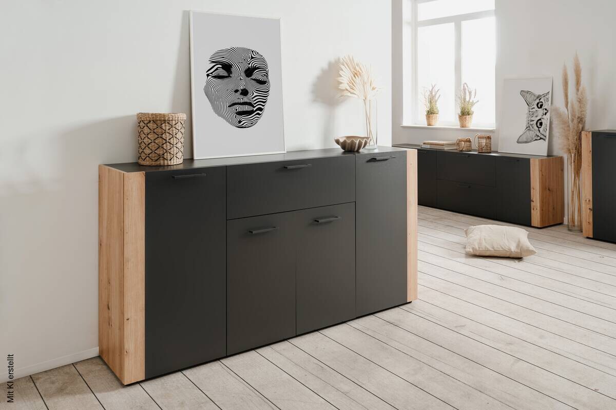 Sideboard Cento anthrazit Eiche Artisan Oak Nachbildung