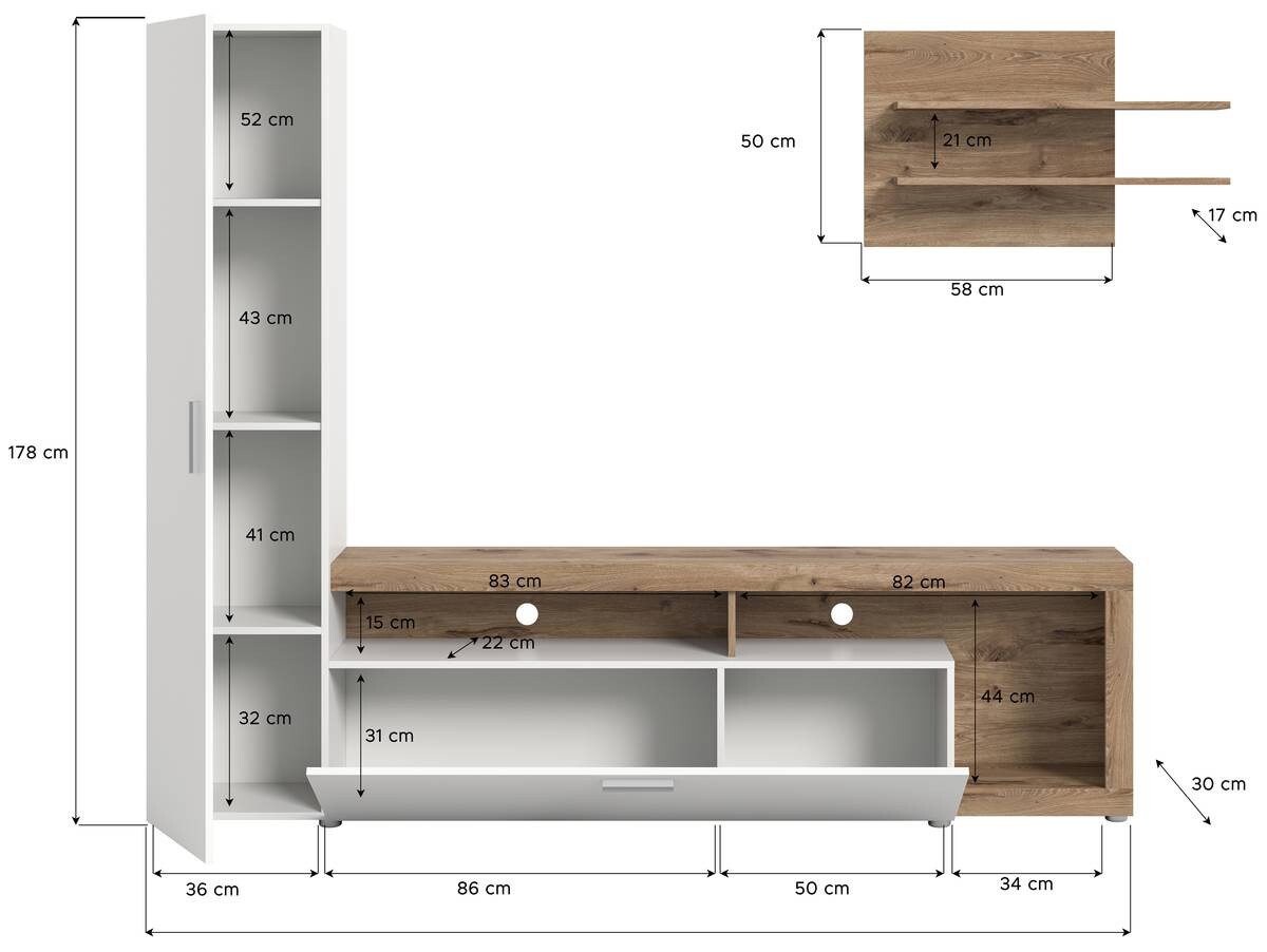 Wohnwand Cross weiß Oak Eiche Viking Nachbildung B/H/T: ca. 218x190x34 cm