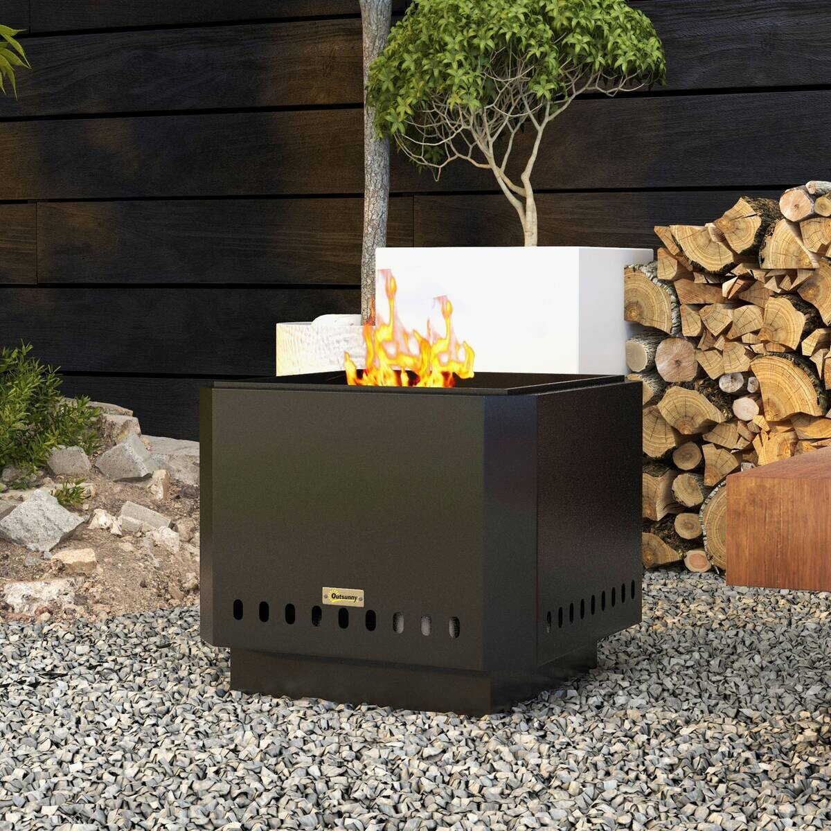 Outsunny Feuerschale schwarz Metall B/H/L: ca. 48x41x48 cm