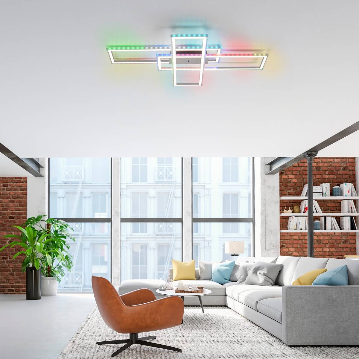Just Light LED-Deckenleuchte FELIX60 14637-55 stahlfarbig weiß Kunststoff Stahl B/H/T: ca. 101x6,9x71 cm 2 Brennstellen