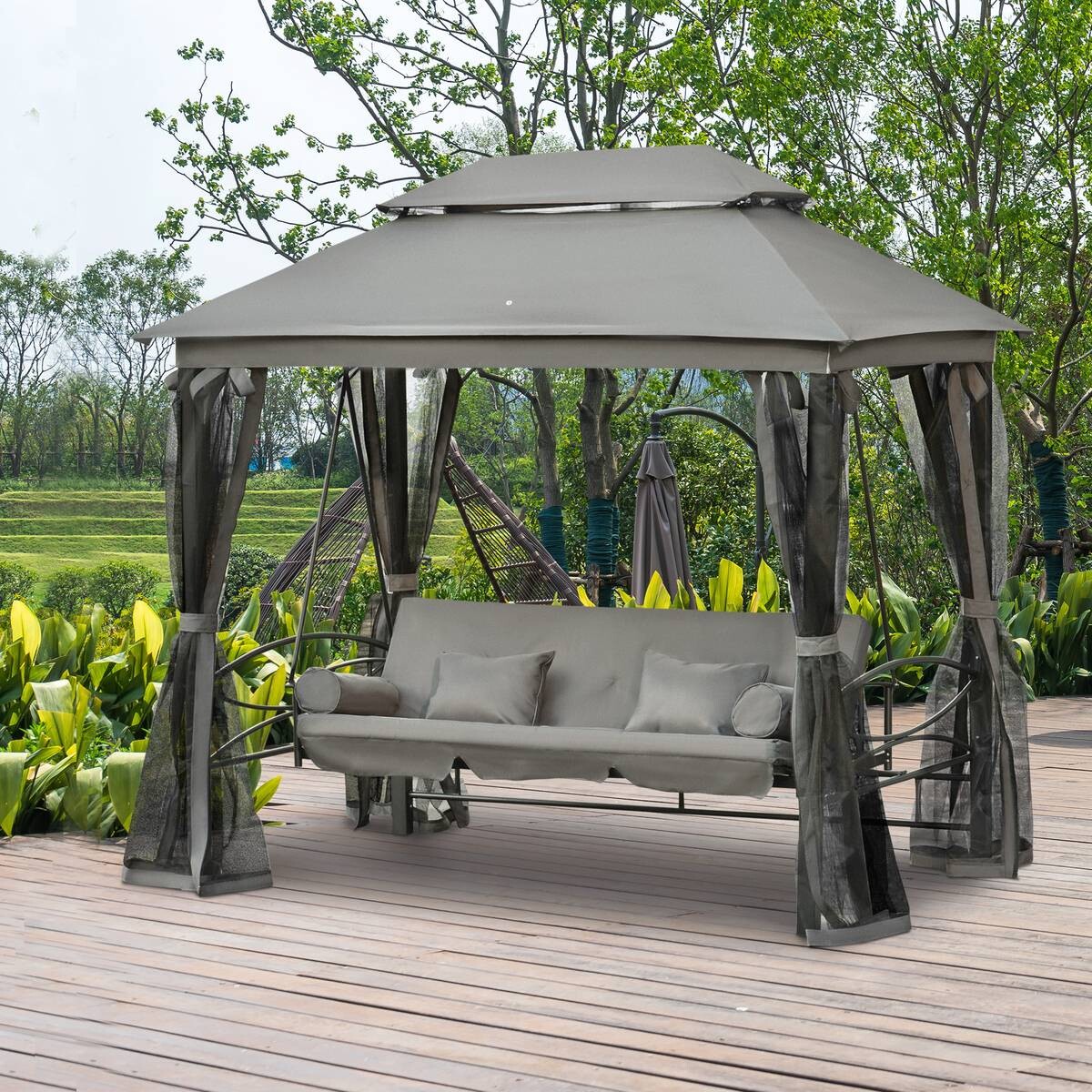Outsunny Hollywoodschaukel grau Stahl B/H/L: ca. 172x248x256 cm