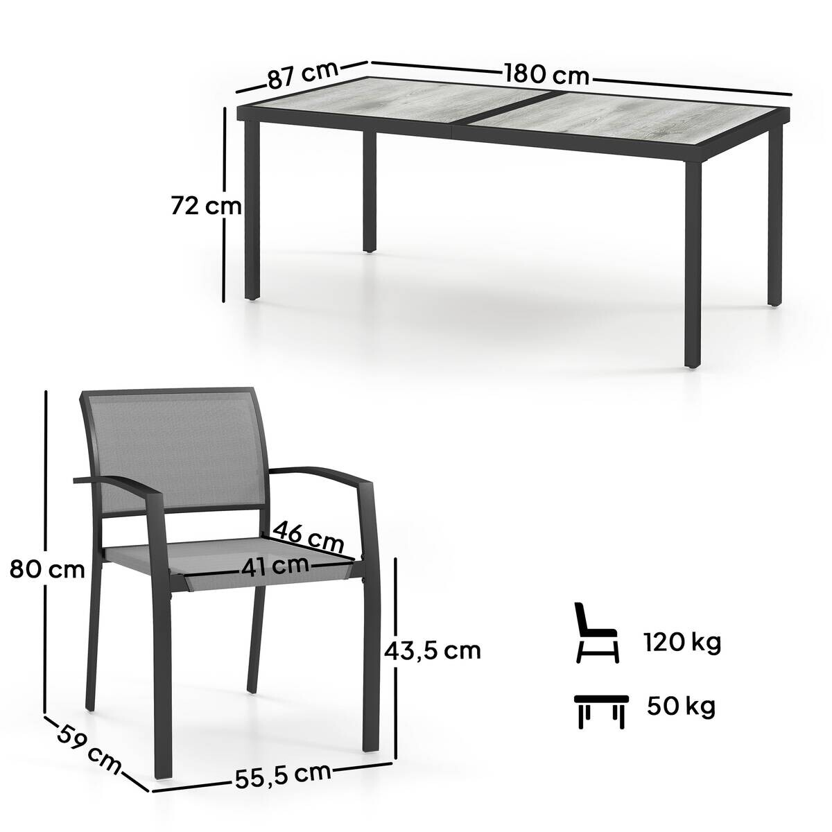 Outsunny Gartenmöbel-Set grau Kunststoff B/H/L: ca. 87x72x180 cm