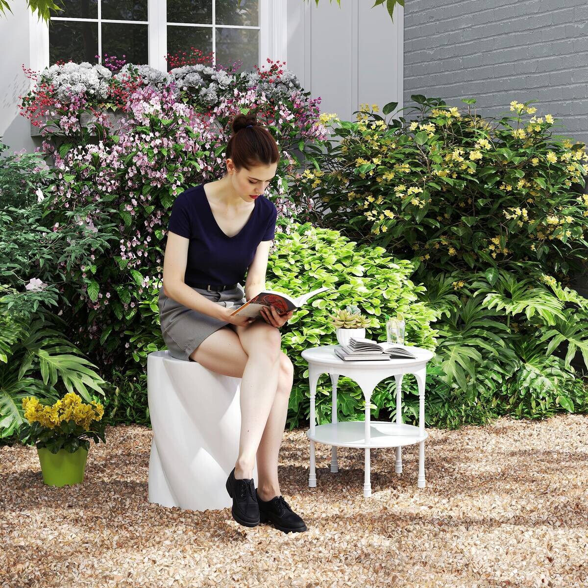 Outsunny Gartenhocker weiß Keramik B/H/L: ca. 33x45x33 cm