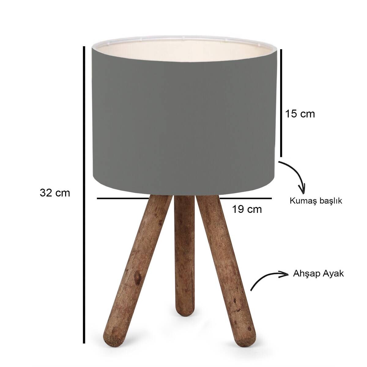 Opviq Tischleuchte dunkelgrau Holz Stoff B/H/L: ca. 19x32x19 cm E27 1 Brennstellen