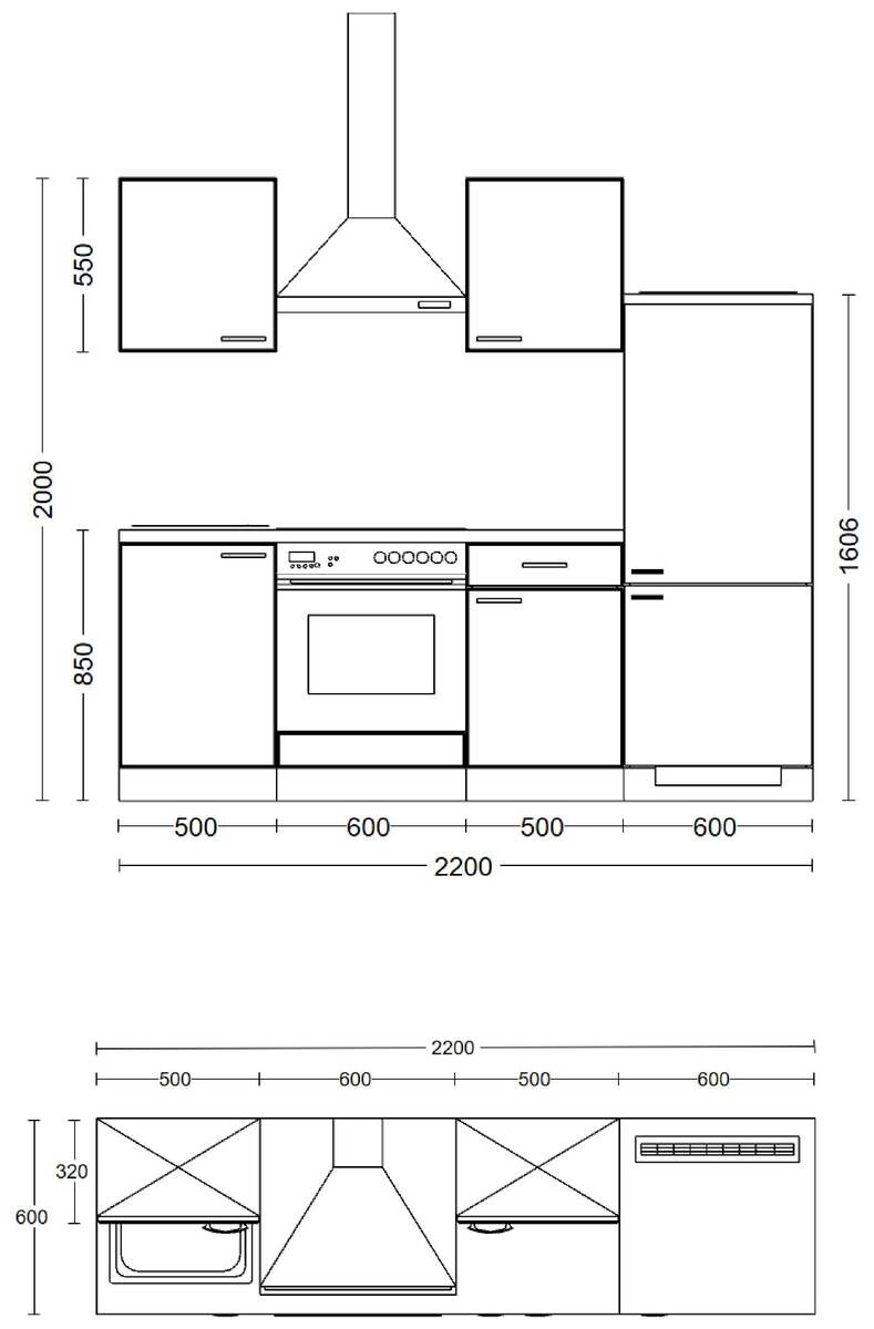 Küchenblock Wito weiß B/H/T: ca. 220x200x60 cm
