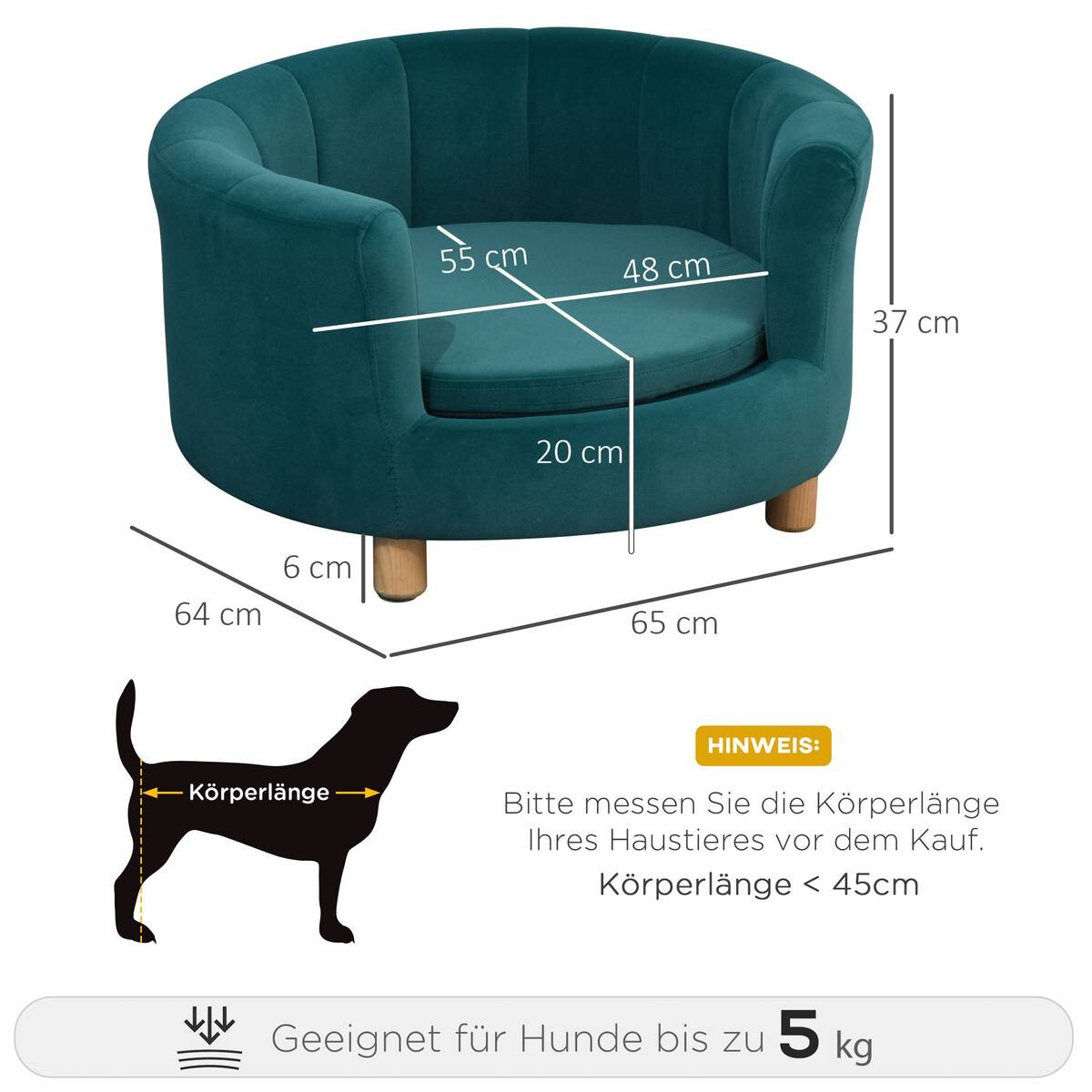 PawHut Hundesofa grün Schaumstoff B/H/L: ca. 65x37x64 cm