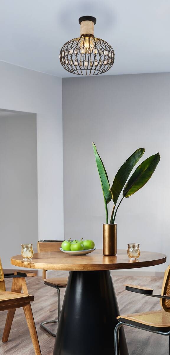 GLOBO Deckenleuchte mattschwarz Rauch grau Metall Glas H/D: ca. 36,5x38 cm E27 1 Brennstellen