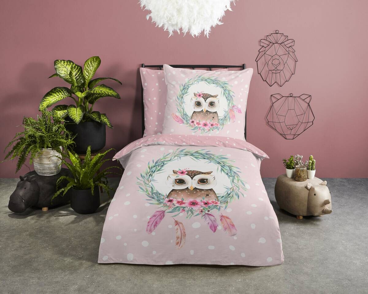 Baumwoll Bettwäsche Owli pink Baumwolle B/L: ca. 135x200 cm