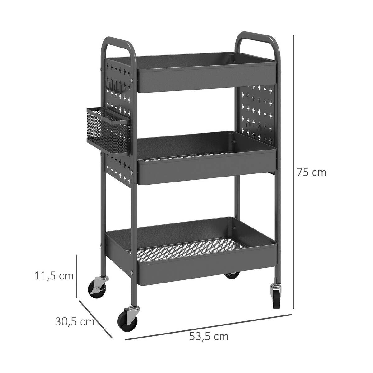 HOMCOM Küchenwagen dunkelgrau Polypropylen B/H/L: ca. 30,5x53,5x75 cm
