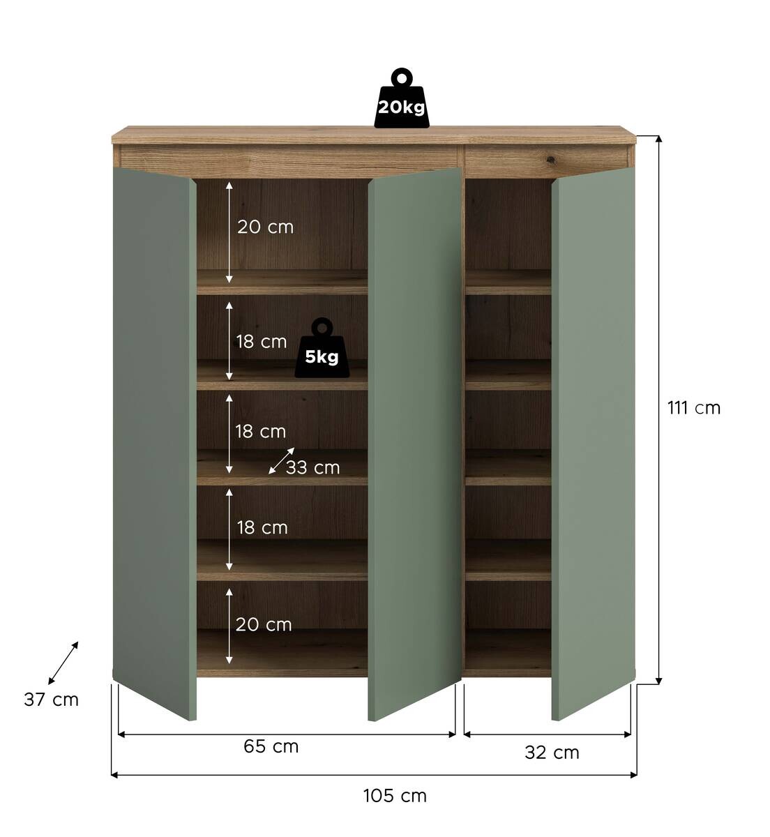 Schrank SCARPA Evoke Oak Nachbildung grün B/H/T: ca. 105x111x37 cm