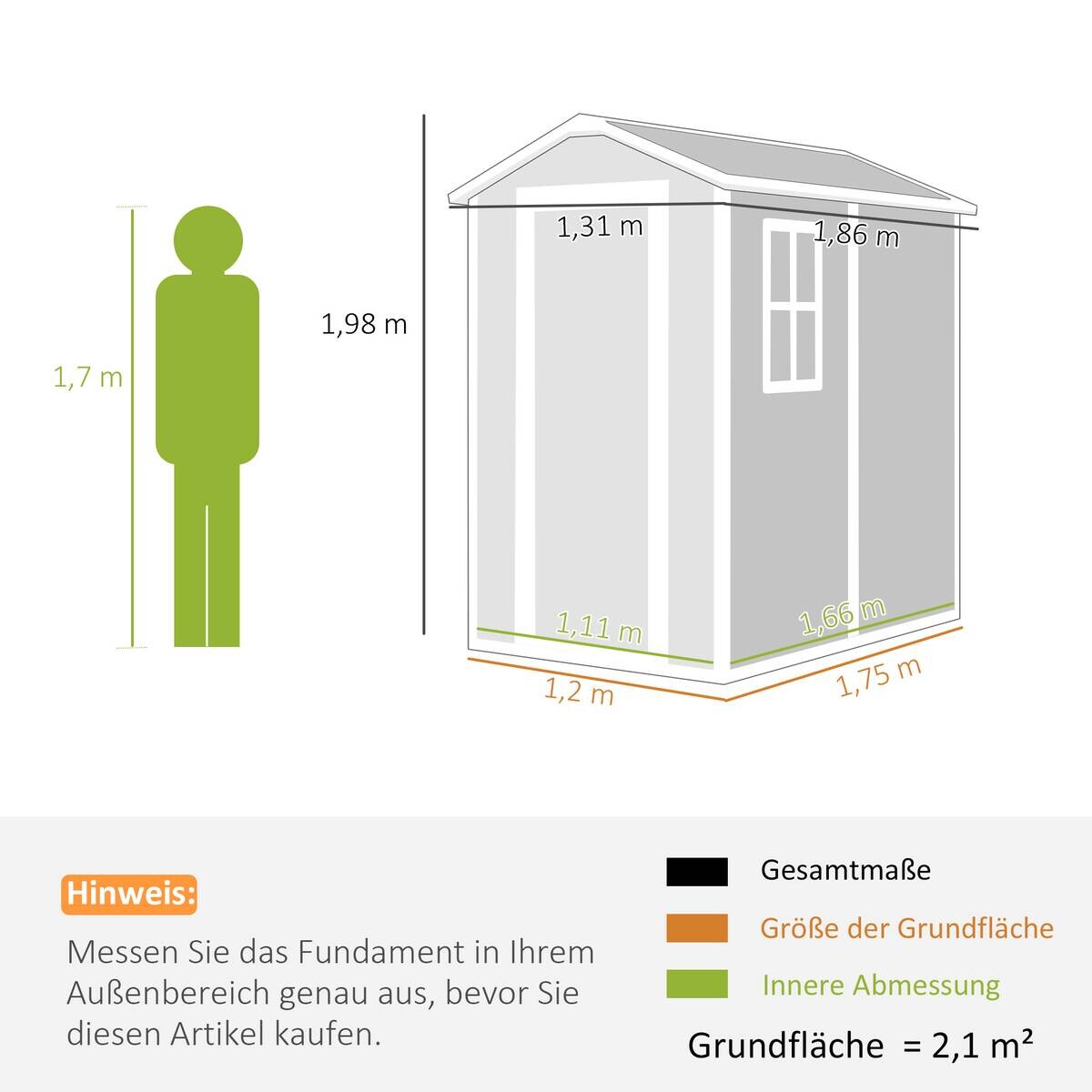 Outsunny Gartenhaus grau B/H/L: ca. 131x198x186 cm