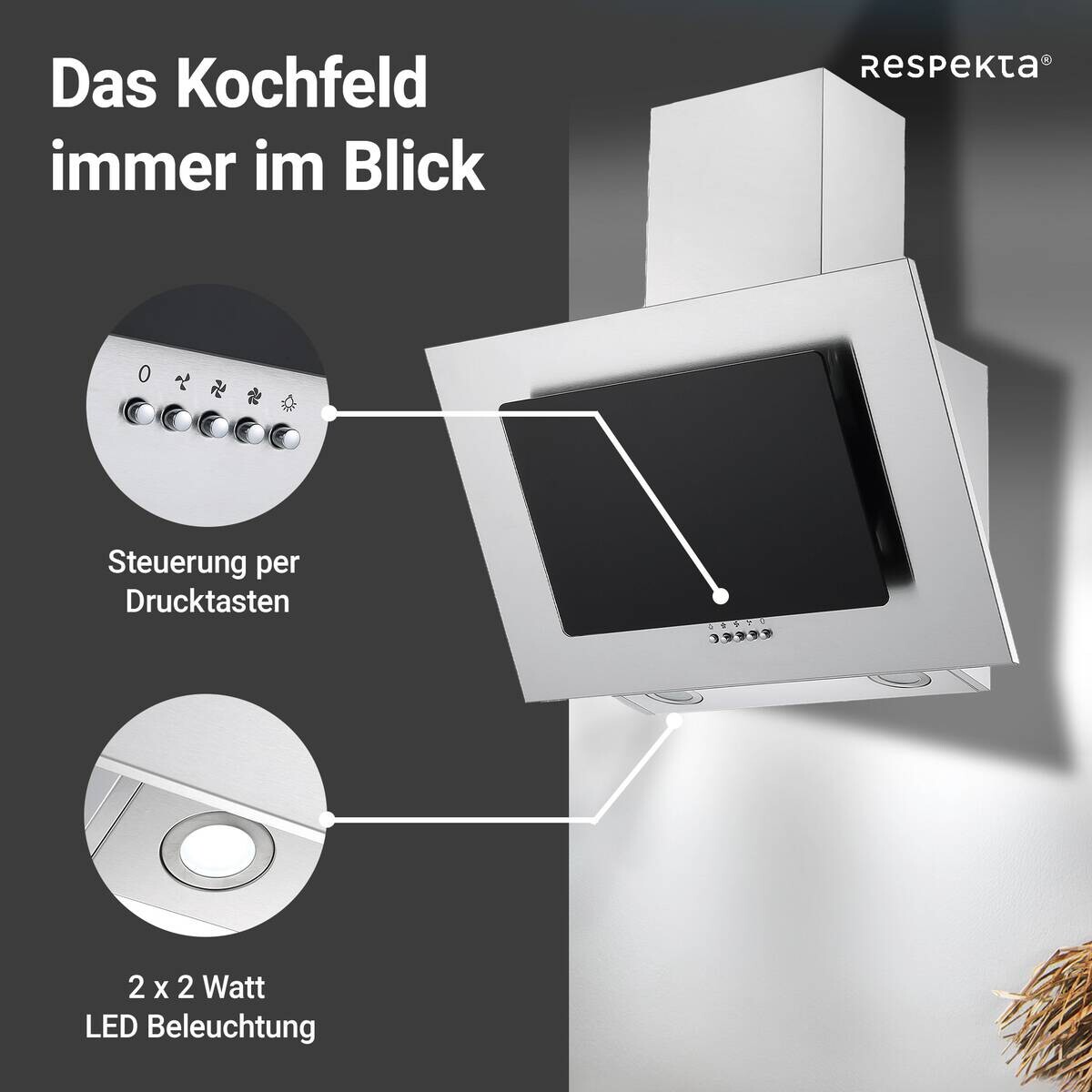 Respekta Dunstabzugshaube CH2060SBM Edelstahl B/H/T: ca. 60x74,3x31,3 cm