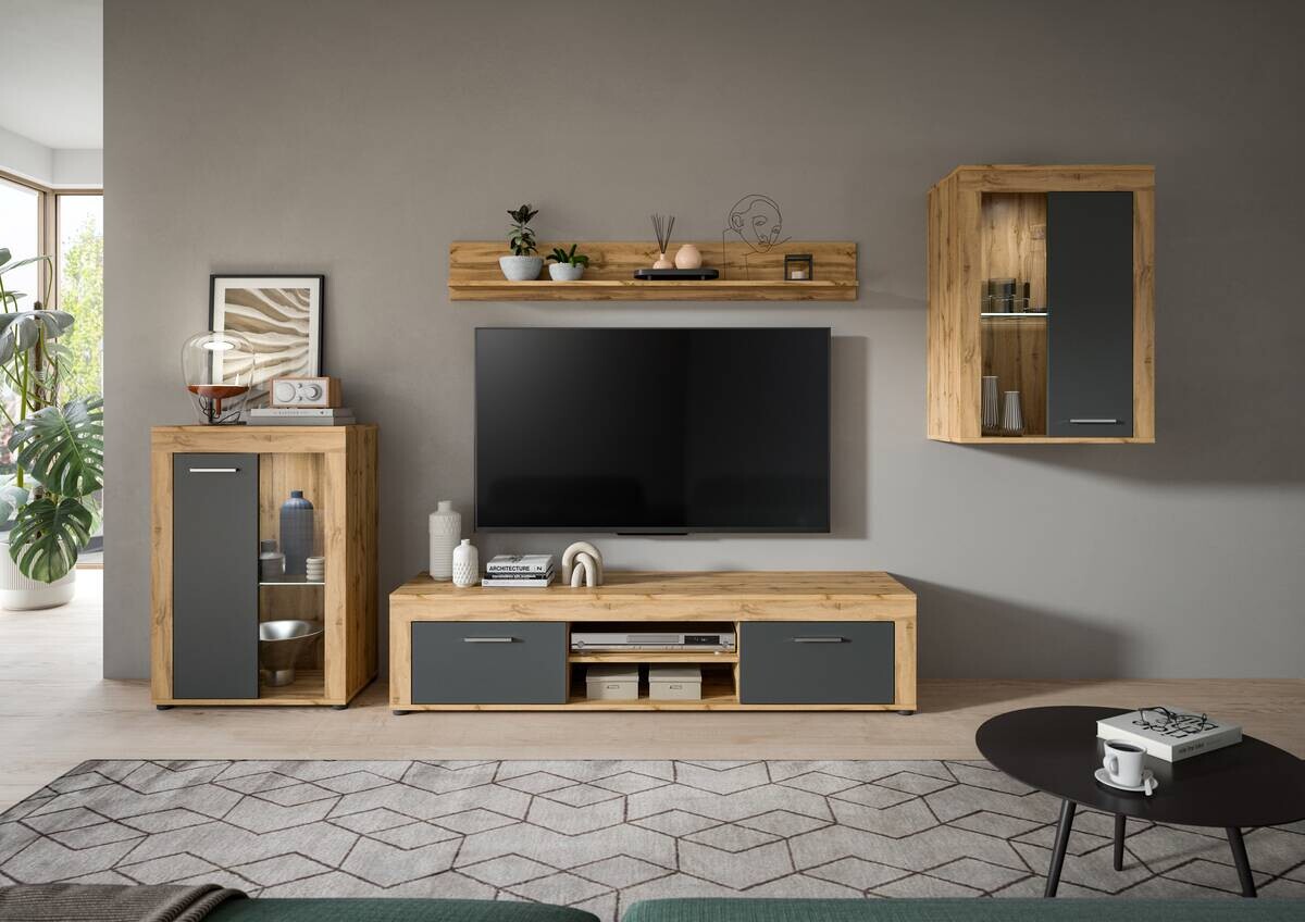 Wohnwand Jam Eiche Wotan Nachbildung grau B/H/T: ca. 310x169x35 cm