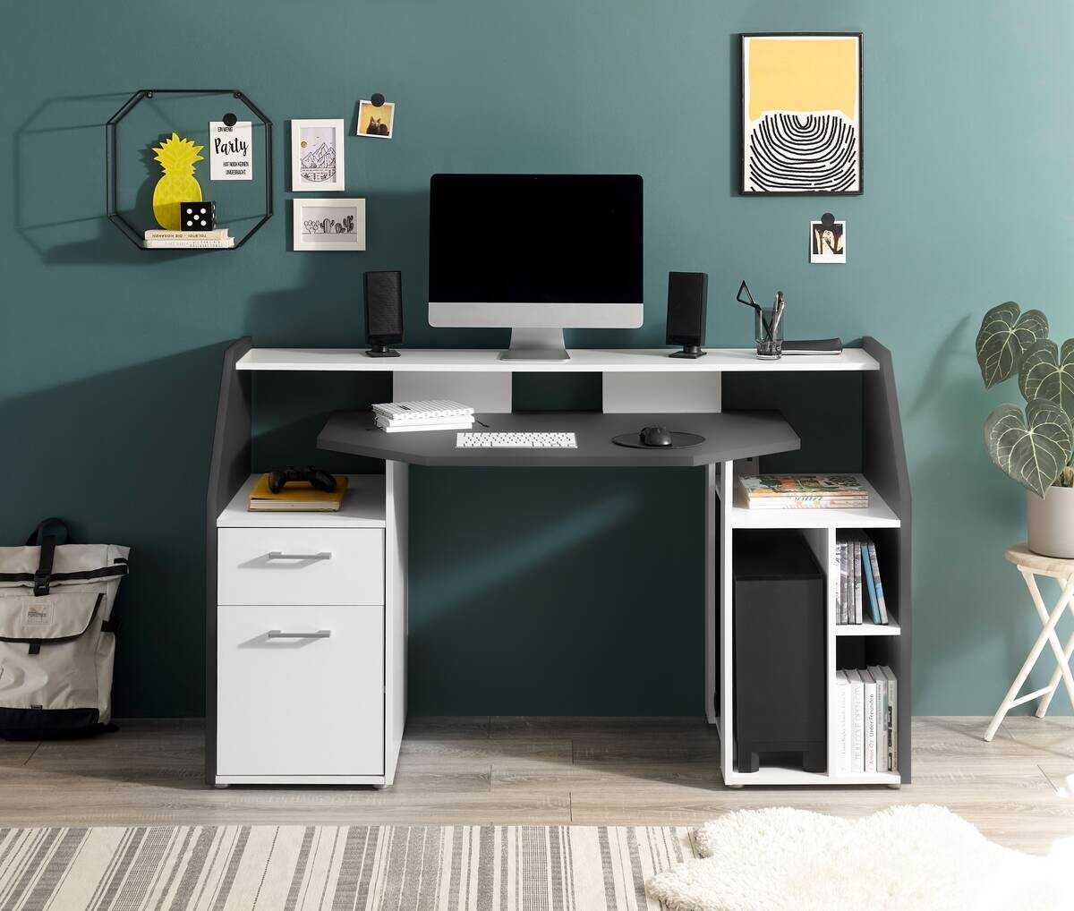 Gamingschreibtisch Alex weiß Graphit B/H/T: ca. 160x95x67 cm