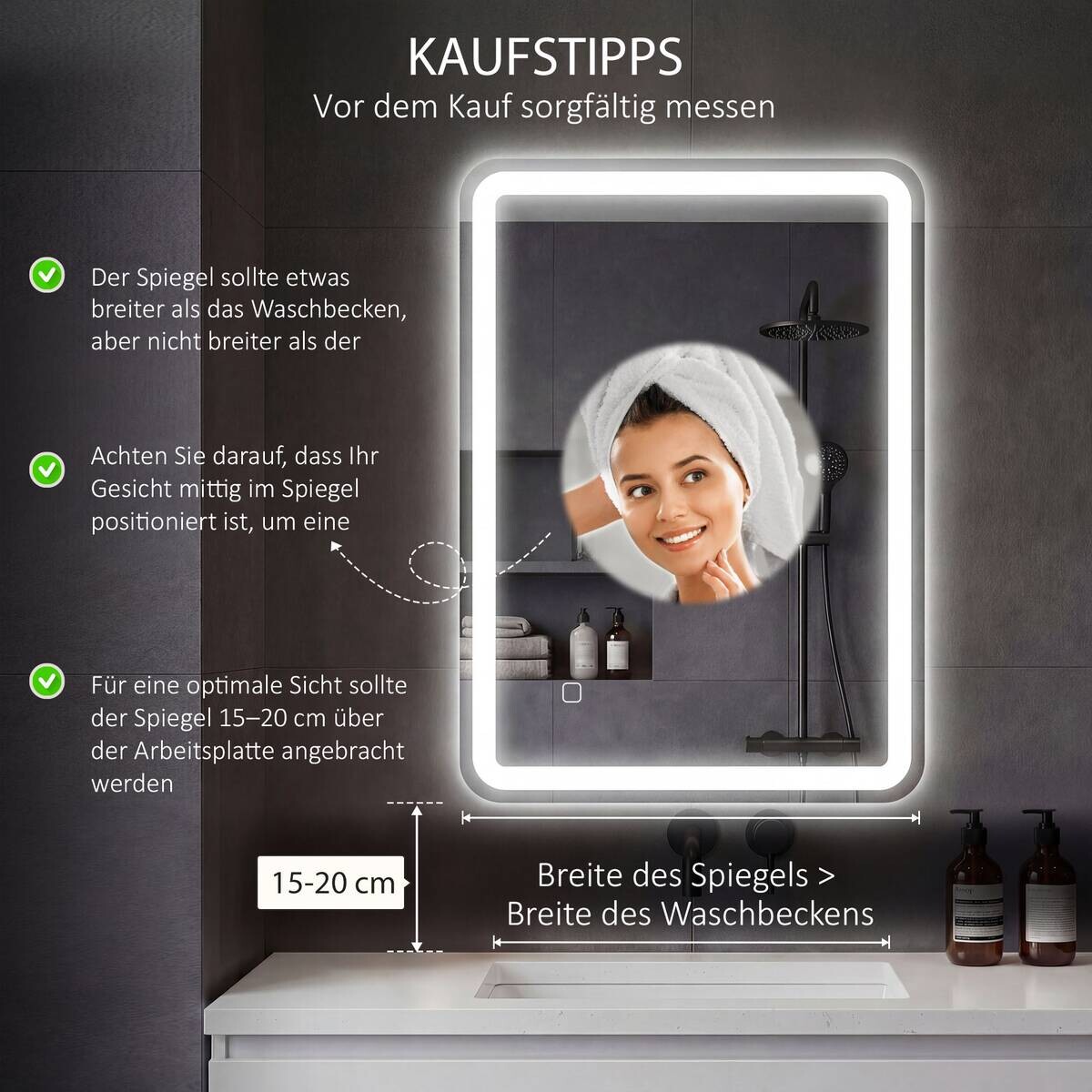 HOMCOM LED-Bad-Spiegel silber B/H/L: ca. 70x4x90 cm