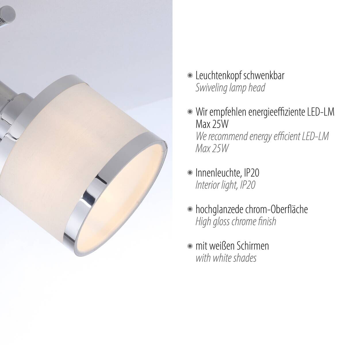 Just Light Spot Accor Chrom weiß Kunststoff B/H/L: ca. 29x22x47 cm E14 2 Brennstellen