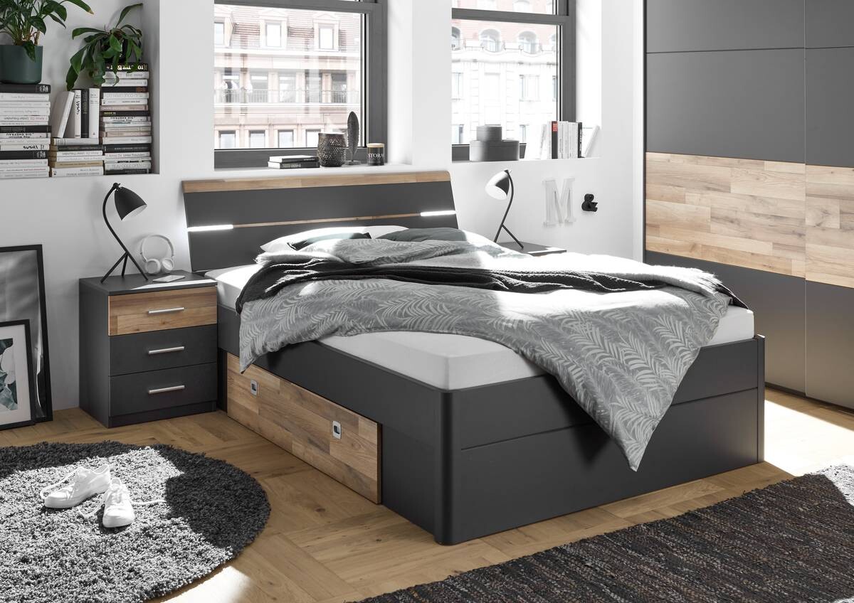 Bett Mars Graphit Montana Oak Nachbildung Liegefläche B/L: ca. 140x200 cm