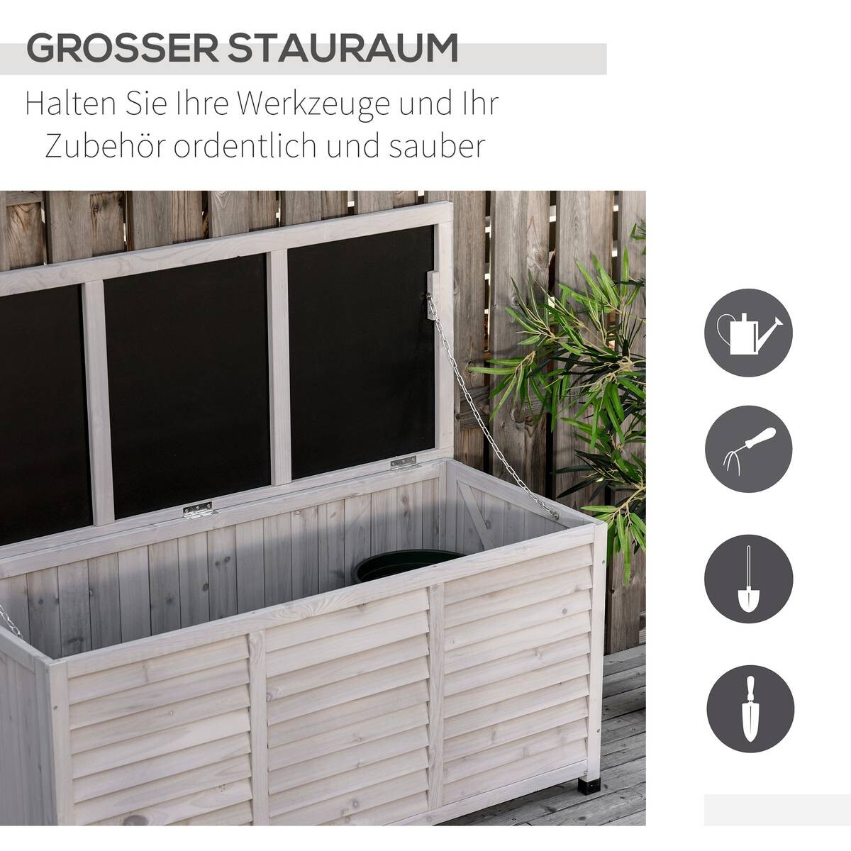 Outsunny Gartentruhe mit Stauraum grau Holz B/H/L: ca. 56x60x127 cm