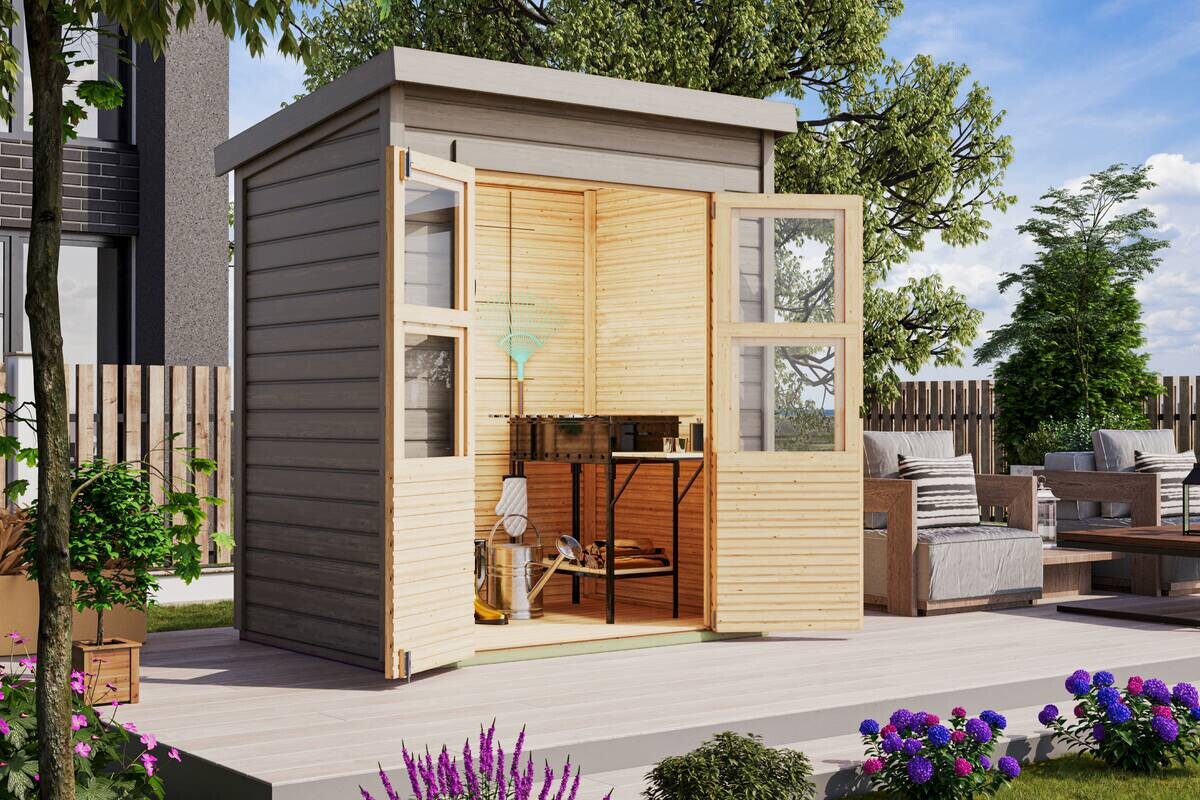 Karibu Gartenhaus Tony 0 grau B/H/T: ca. 182x219x126 cm