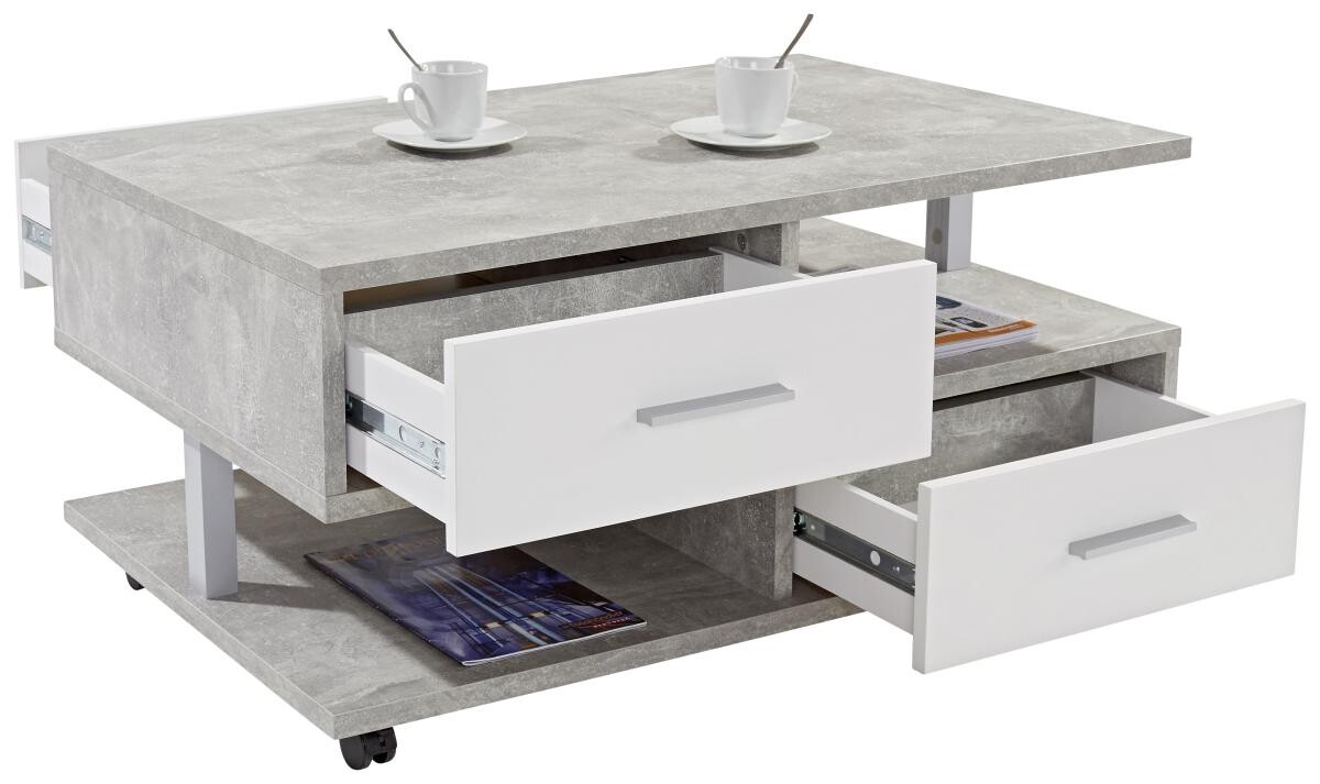 Couchtisch Quattro Beton Optik weiß Nachbildung B/H/T: ca. 105x45x60 cm