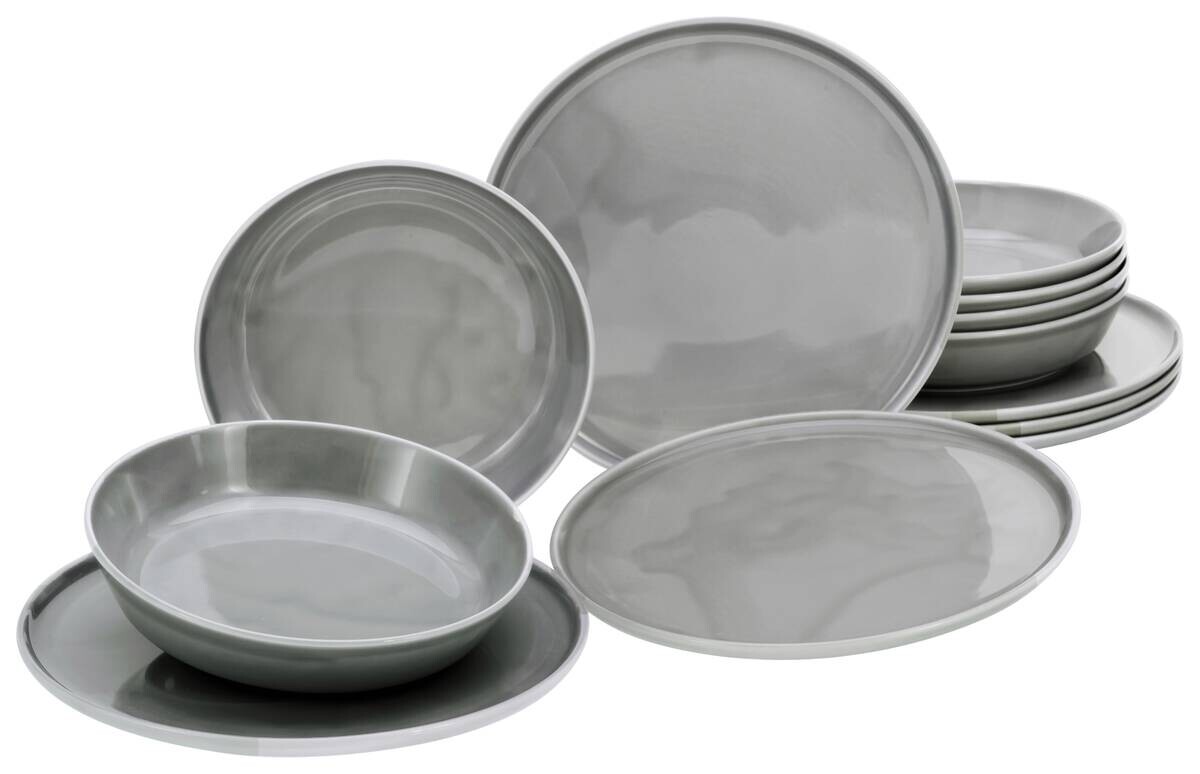 CreaTable Tafelservice Chef Collection grau Porzellan 12 tlg