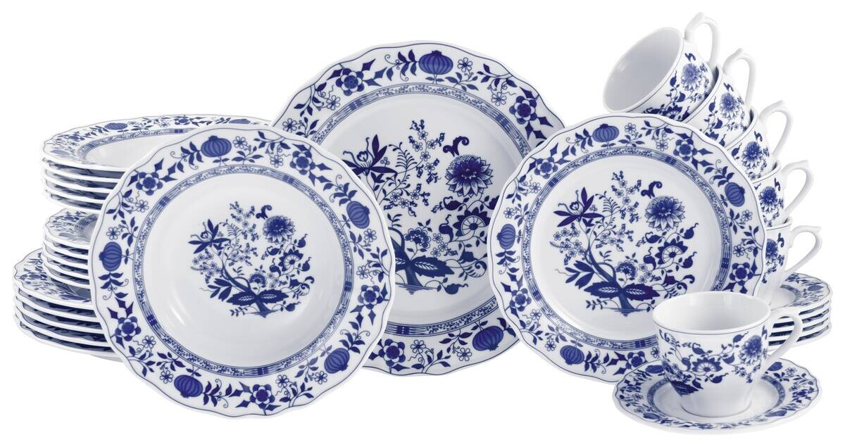 CreaTable Kombiservice Flora Zwiebelmuster weiß Porzellan 30 tlg.