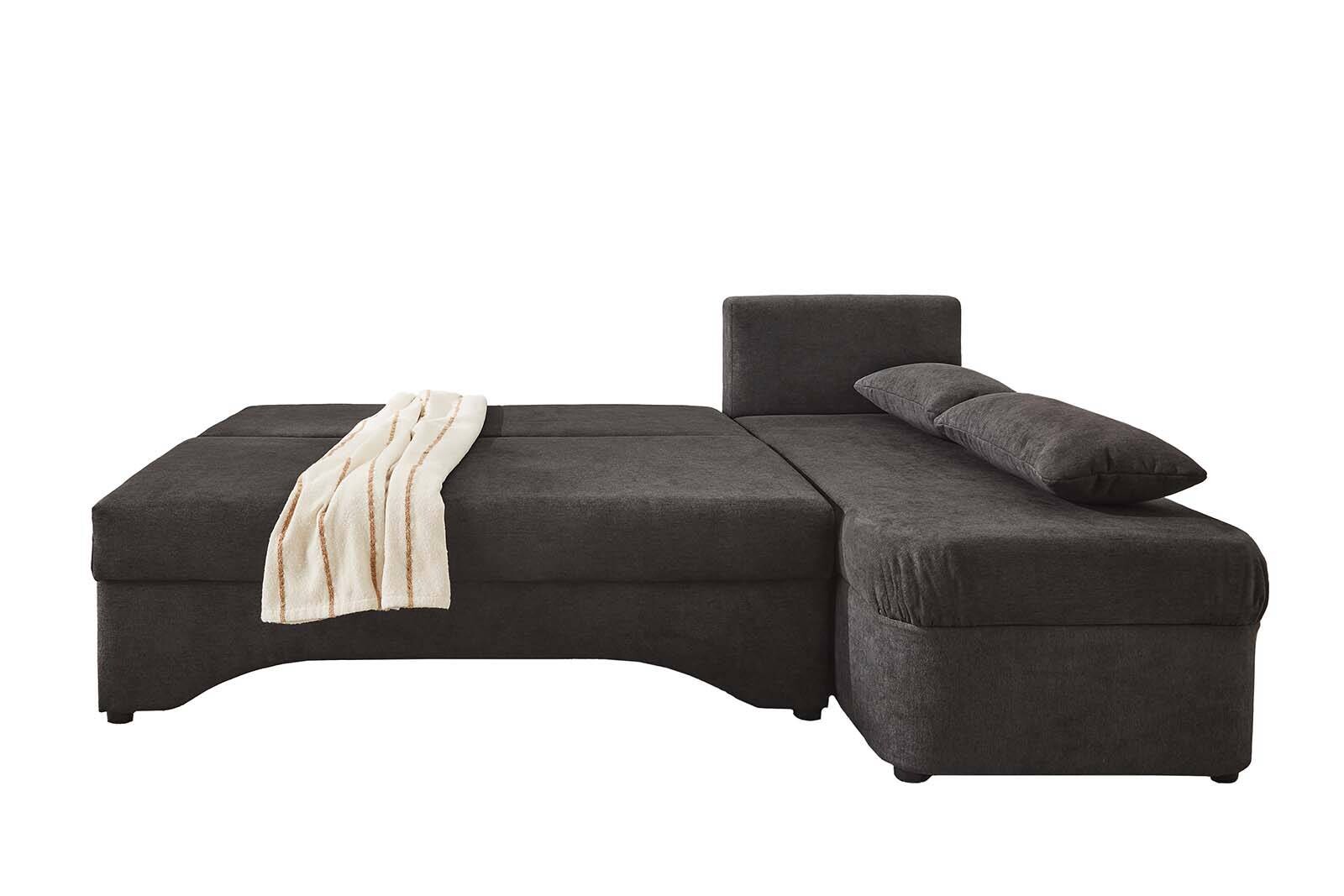Ecksofa mit Bettfunktion und Bettkasten grau Microfaser B/H/T: ca. 191x70x142 cm
