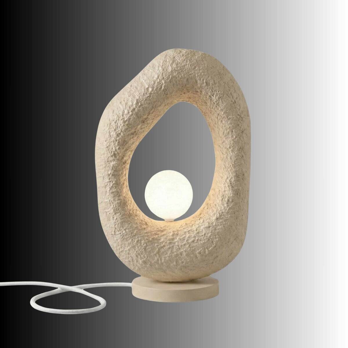 Tischleuchte beige Fiberglas Metall B/H/T/L: ca. 30x50x30x17 cm G9 1 Brennstellen