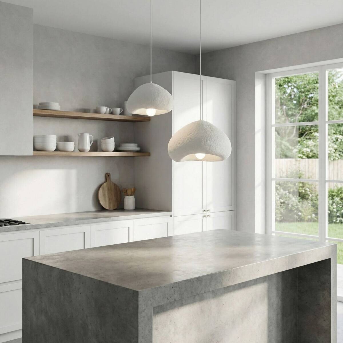 Opviq Pendelleuchte weiß Metall Fiberglas B/T/L: ca. 70x70x70 cm E27 2 Brennstellen