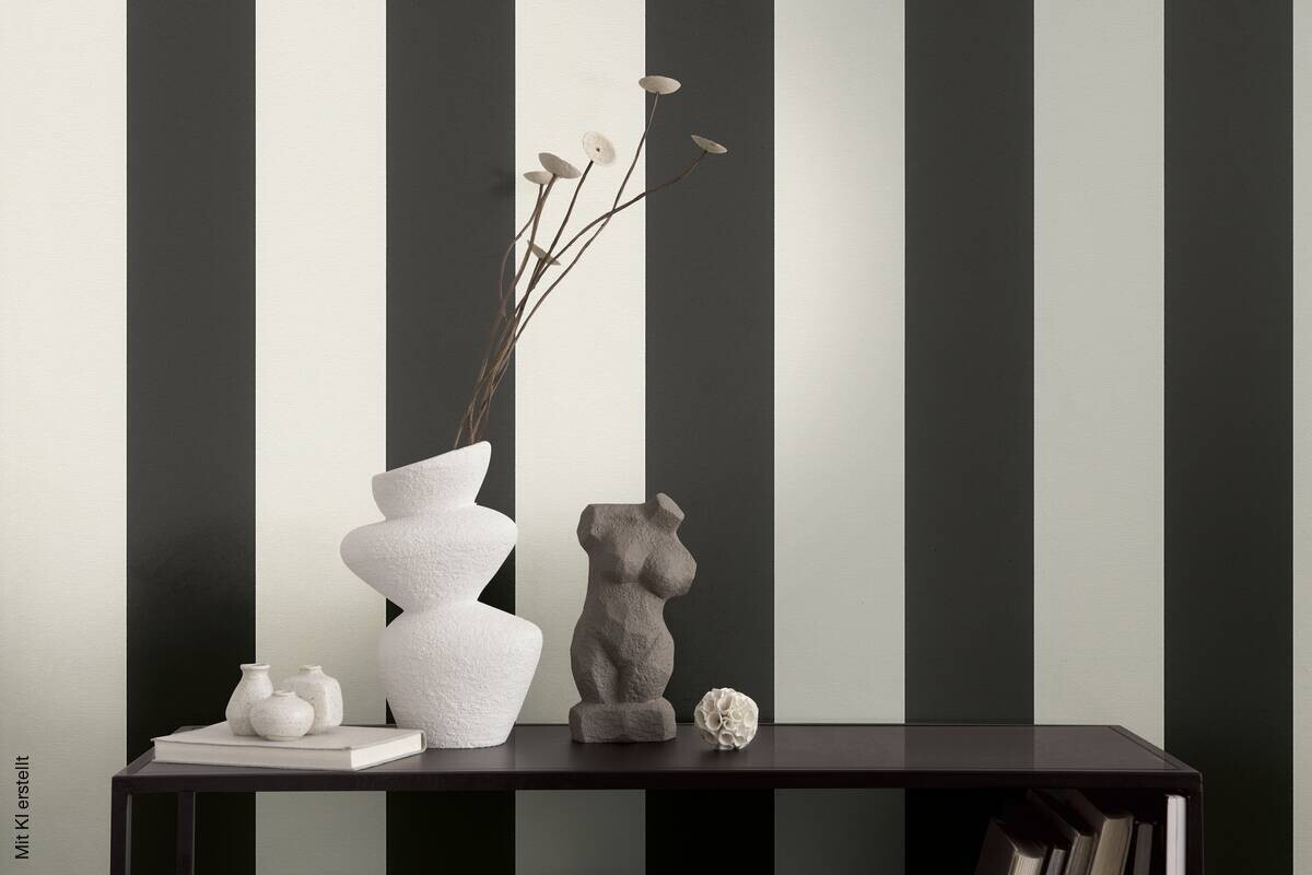 Vliestapete Streifen schwarz weiß B/L: ca. 53x1005 cm