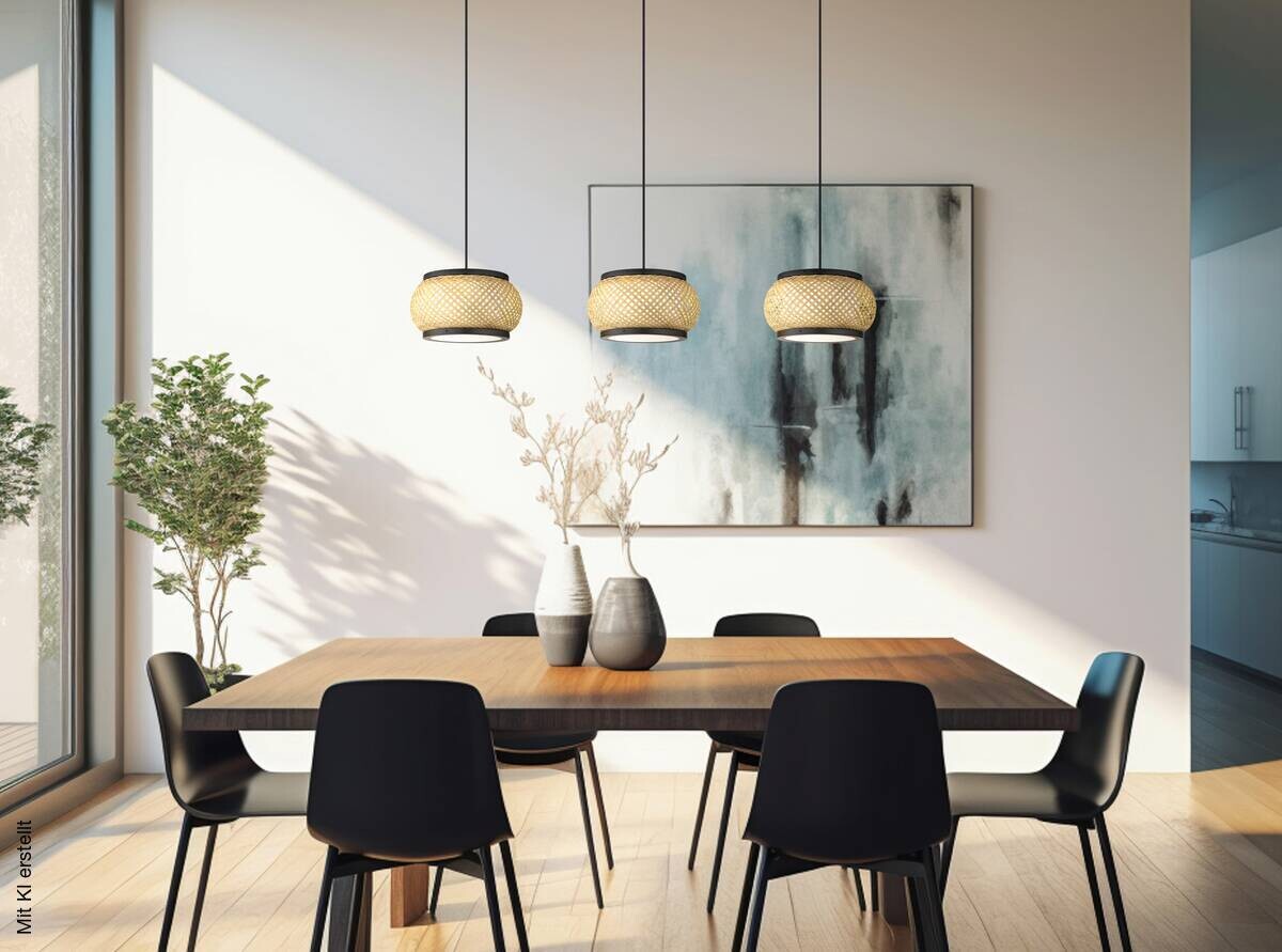 GLOBO Pendelleuchte natur mattschwarz Metall Bambus B/H/L: ca. 22x120x92 cm 1 Brennstellen