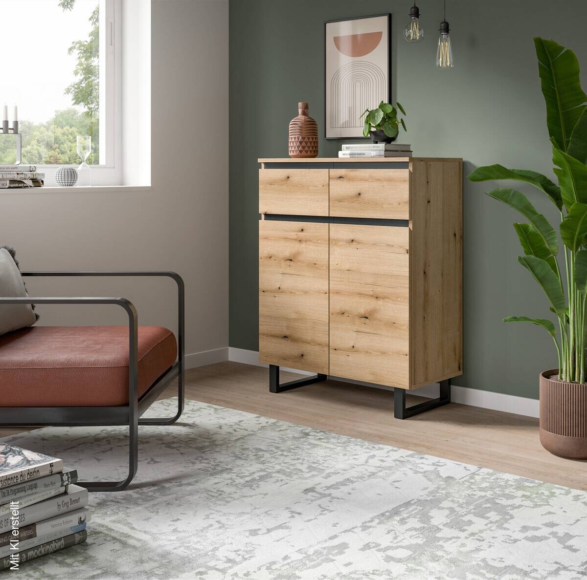 Kommode Tomasa Evoke Oak Nachbildung schwarz B/H/T: ca. 80x99x36 cm