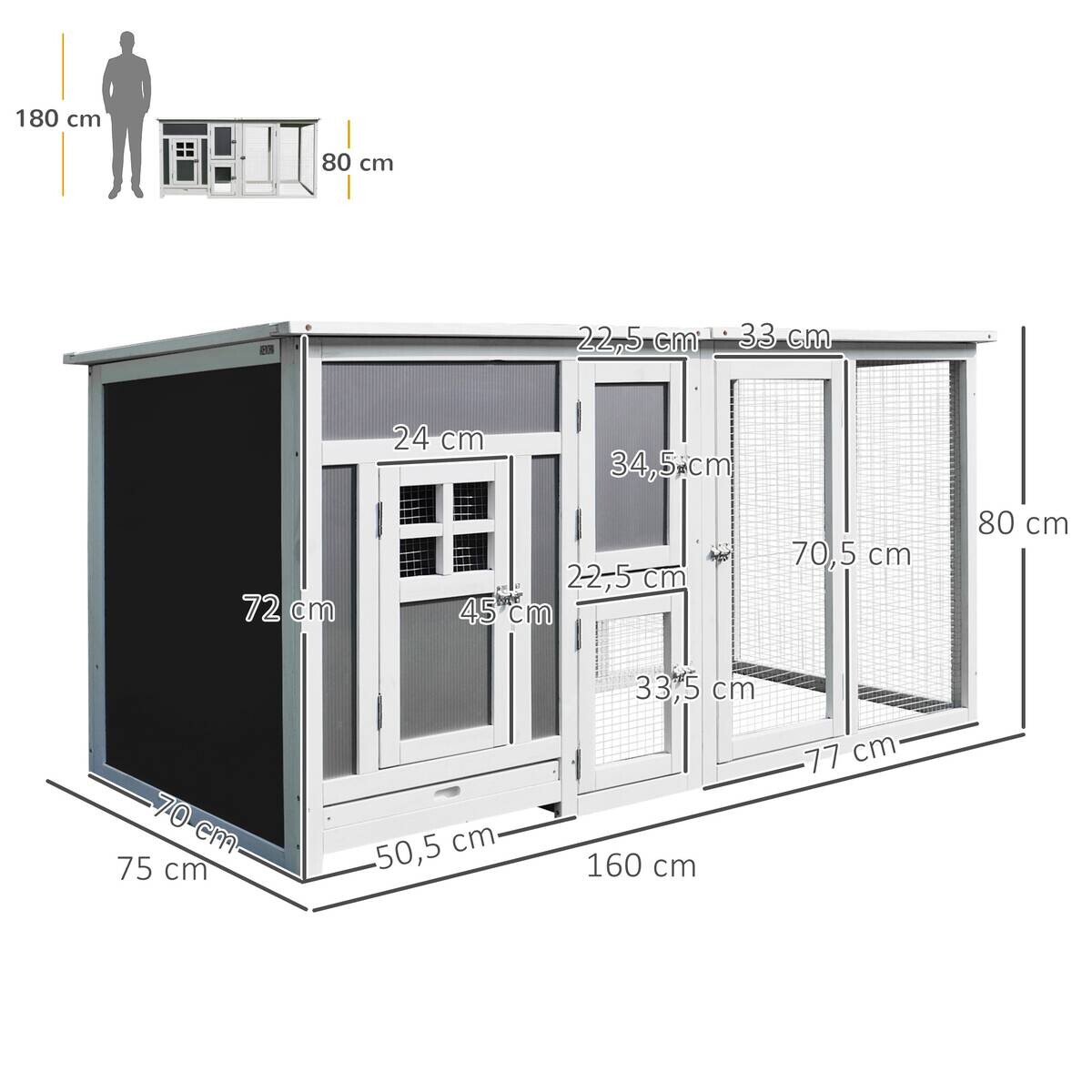 PawHut Stall weiß Polypropylen B/H/L: ca. 75x160x80 cm