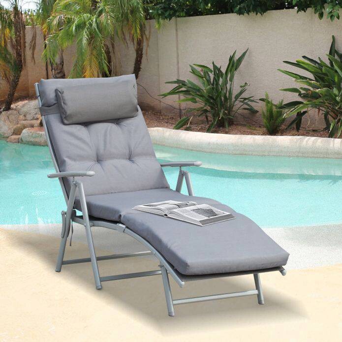 Outsunny Sonnenliege grau Metall B/H/L: ca. 64x101x180 cm