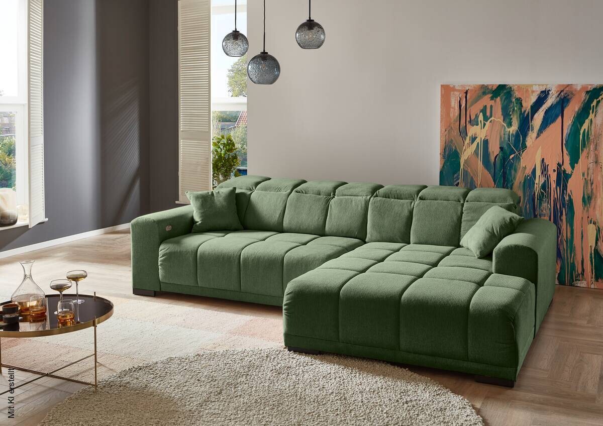 Ecksofa mit elektrischer Sitztiefenverstellung grün Microfaser B/H/T: ca. 301x113x195 cm