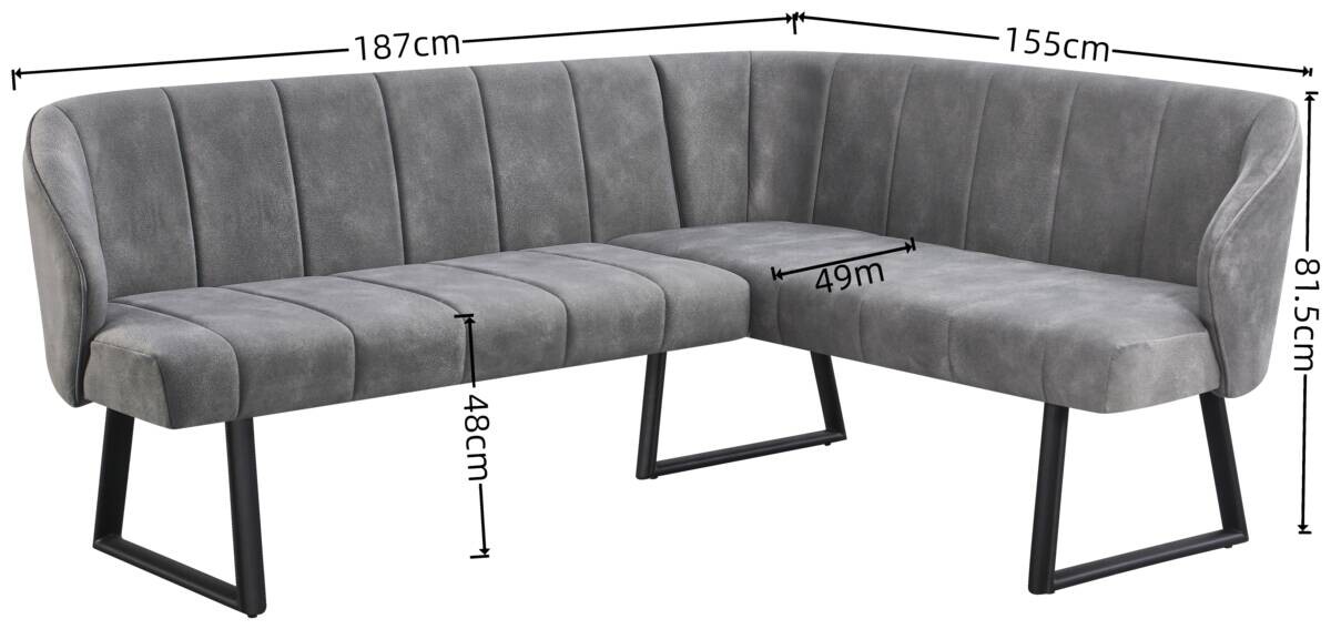 Eckbank Sven grau B/H/T: ca. 187x81,5x155 cm