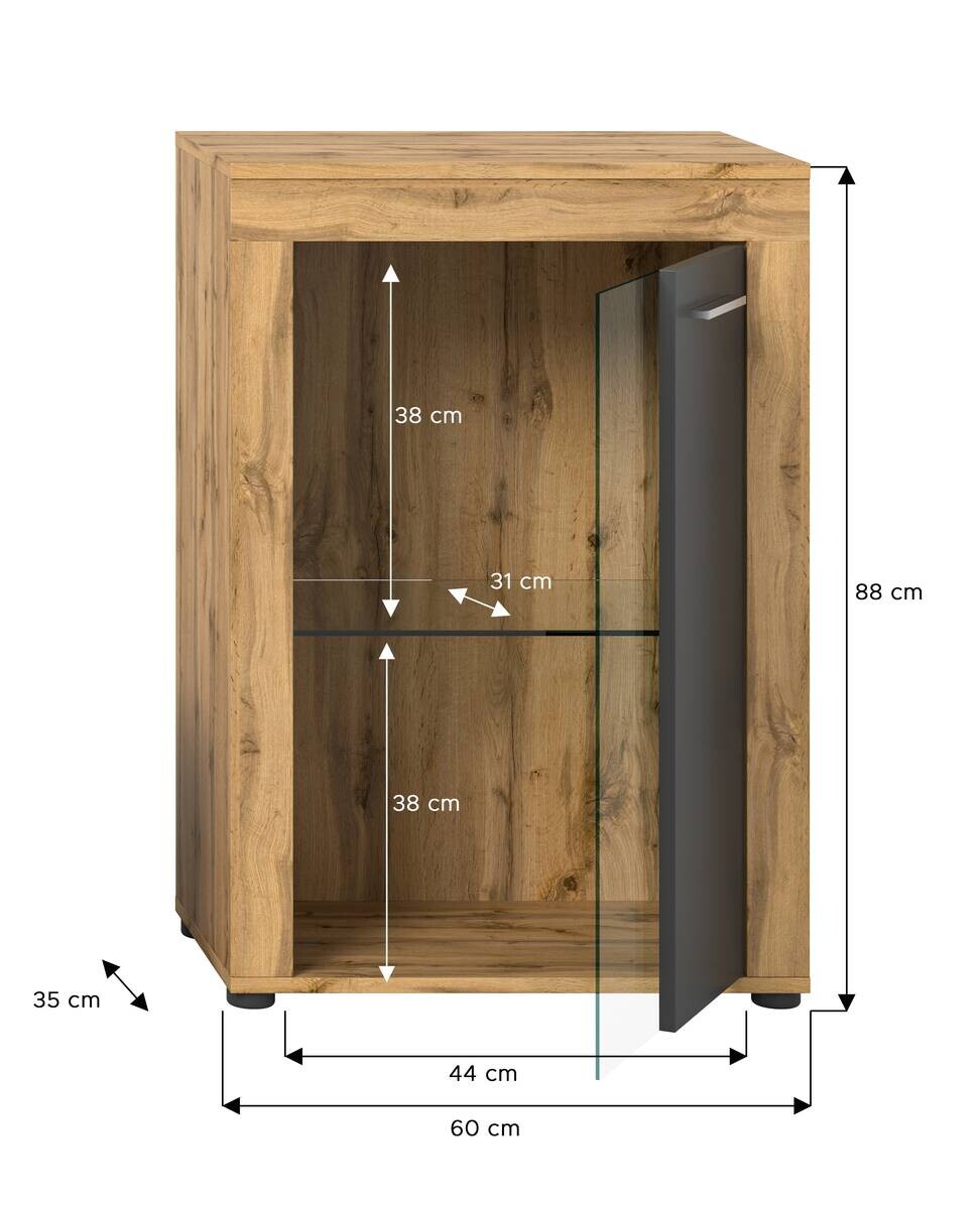 Vitrine Jam Eiche Wotan Nachbildung grau B/H/T: ca. 60x86x35 cm